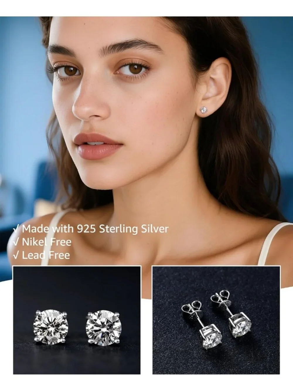 Elegant Moissanite Stud Earrings in 925 Sterling Silver for Women & Men